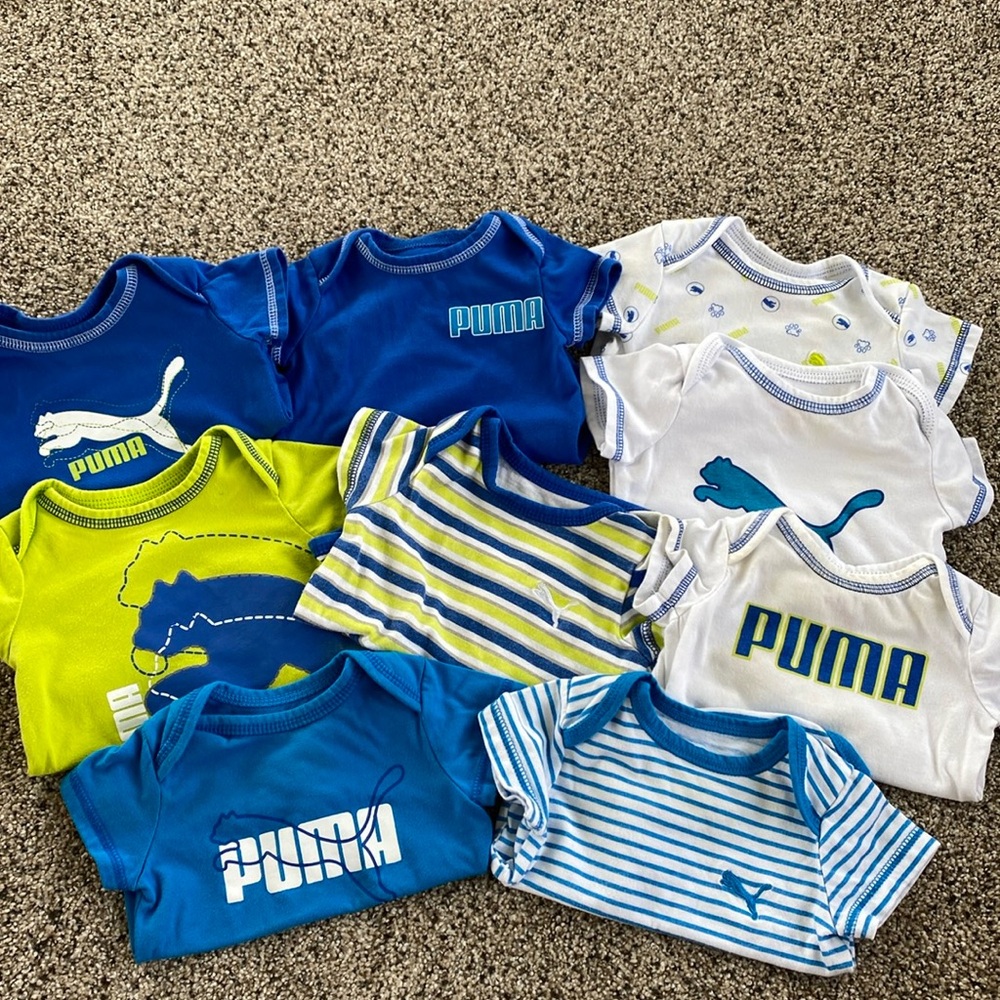 Puma 3-6 month short sleeve onesies lot